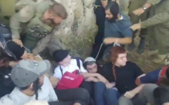 Israeli soldiers tussle with settler activists who attempted to breach the border with Syria, July 5, 2026 (Video screenshot; used in accordance with Clause 27a of the Copyright Law)