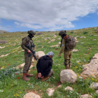 A shepherd from the Palestinian herding community of Khallet Makhul in the northern Jordan Valley is detained by soldiers, February 19, 2025. (Courtesy Association of Civil Rights in Israel) A shepherd from the Palestinian herding community of Khallet Makhul in the northern Jordan Valley is detained by soldiers, February 19, 2025. (Courtesy Association of Civil Rights in Israel)