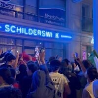Moroccan fans chant, 'All Jews are gay,' outside a community health center in Amsterdam, the Netherlands, July 10, 2026. (X video used in accordance with Clause 27a of the Copyright Law)