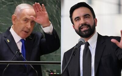 (Left) Prime Minister Benjamin Netanyahu acknowledges audience applause after his address to the 79th session of the United Nations General Assembly, Sept. 27, 2024. (AP Photo/Richard Drew); (right) Mayor Zohran Mamdani speaks during a union rally on Park Avenue, in New York, April 15, 2026. (AP Photo/Seth Wenig) (Left) Prime Minister Benjamin Netanyahu acknowledges audience applause after his address to the 79th session of the United Nations General Assembly, Sept. 27, 2024. (AP Photo/Richard Drew); (right) Mayor Zohran Mamdani speaks during a union rally on Park Avenue, in New York, April 15, 2026. (AP Photo/Seth Wenig)