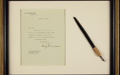 US President Harry Truman's pen on display at the National Library of Israel for America's 250th (Courtesy)