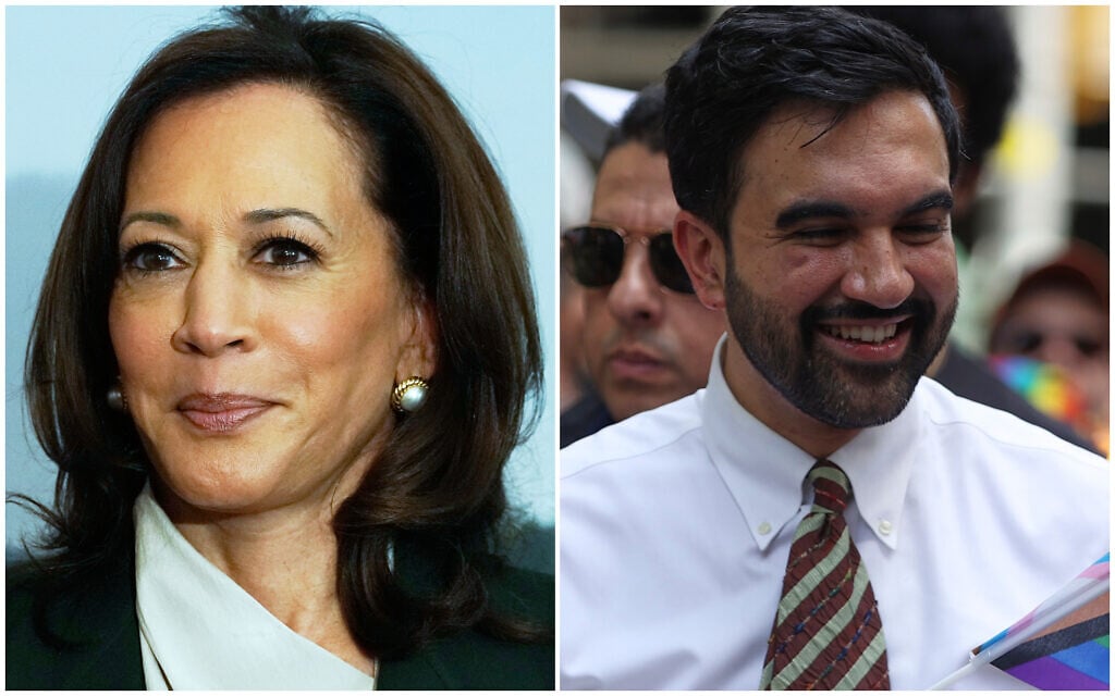 From L to R: Former US vice president Kamala Harris, in Vienna, Austria, Tuesday, June 16, 2026. (AP Photo/Matthias Schrader); New York City Mayor Zohran Mamdani, in New York City, June 28, 2026. (AP Photo/Pamela Smith)