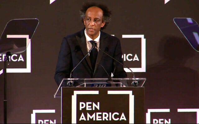 Dinaw Mengestu speaks at a PEN America event in May 2026. (YouTube screenshot)