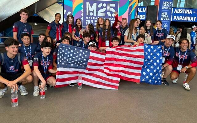 Members of the USA delegation arrive at the opening ceremony of the Maccabiah Games at Teddy Stadium in Jerusalem, July 1, 2026 (Courtesy/Maccabiah)