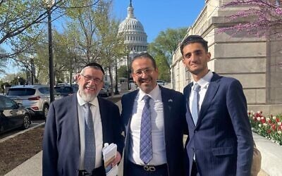 Yosef, Henry and Joseph Hamra in front of the US Capitol in 2025. (Courtesy Syrian Emergency Task Force via JTA) Yosef, Henry and Joseph Hamra in front of the US Capitol in 2025. (Courtesy Syrian Emergency Task Force via JTA)