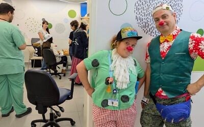 Shorty, at left, is part of a thriving community of medical clowns in Israel. (Deborah Danan/ JTA)