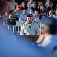 IDF Chief of Staff Lt. Gen. Eyal Zamir speaks at a pilots' graduation ceremony at the Hatzerim Airbase, July 9, 2026. (Israel Defense Forces)