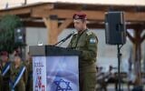 Central Command chief Maj. Gen. Avi Bluth speaks during a handover ceremony for the commander of the 99th Division, near Netiv Haasara on the Gaza border, July 15, 2026. (Israel Defense Forces)