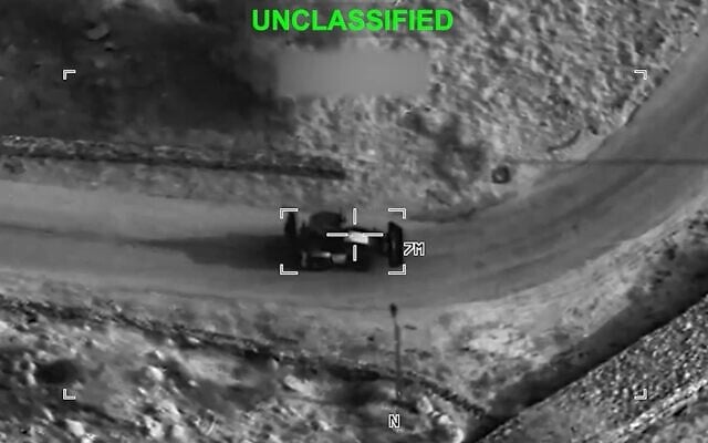 Video footage shared by US Central Command on July 23, 2026 shows a vehicle being targeted in Iran. (US Central Command video, screenshot via X)