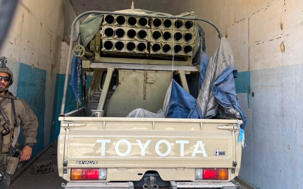 A vehicle with rocket launchers found by IDF forces in southern Lebanon, in a photo released July 10, 2026. (Israel Defense Forces) A vehicle with rocket launchers found by IDF forces in southern Lebanon, in a photo released July 10, 2026. (Israel Defense Forces)