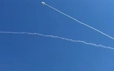 An interception seen in the sky near the Israeli city of Eilat and adjacent Jordanian city of Aqaba amid an Iranian missile attack on July 19, 2026. (screen capture: Telegram) An interception seen in the sky near the Israeli city of Eilat and adjacent Jordanian city of Aqaba amid an Iranian missile attack on July 19, 2026. (screen capture: Telegram)