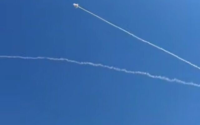 An interception seen in the sky near the Israeli city of Eilat and adjacent Jordanian city of Aqaba amid an Iranian missile attack on July 19, 2026. (screen capture: Telegram) An interception seen in the sky near the Israeli city of Eilat and adjacent Jordanian city of Aqaba amid an Iranian missile attack on July 19, 2026. (screen capture: Telegram)