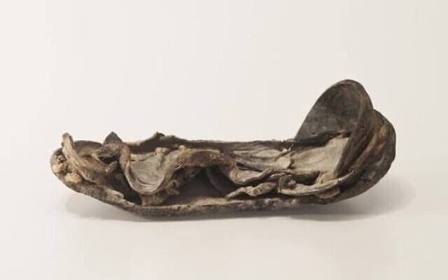 The sole of an ancient sandal at the Israel Museum Youth Wing exhibit 'Shoe Stories,' which opened June 30, 2026 (Courtesy) The sole of an ancient sandal at the Israel Museum Youth Wing exhibit 'Shoe Stories,' which opened June 30, 2026 (Courtesy)