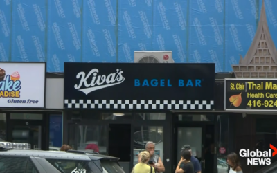 Kiva's Bagel Bar is seen in Toronto, Canada in a news report posted by "Global News" on YouTube, July 27, 2026. (Screenshot)