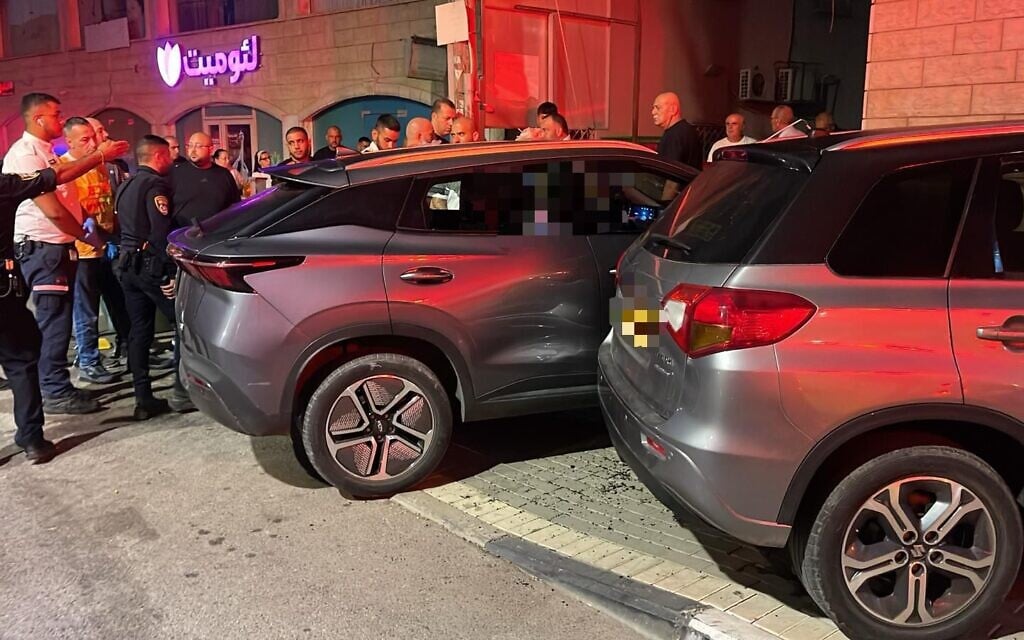 The scene where a man was shot dead in his car in Deir Hanna in the Galilee, July 5, 2026 (Magen David Adom)