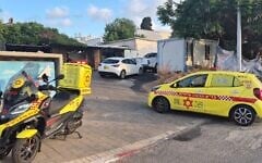 The scene of a stabbing that left 75-year-old rabbi Amos Guetta dead in Netanya on July 1, 2026. (Magen David Adom(