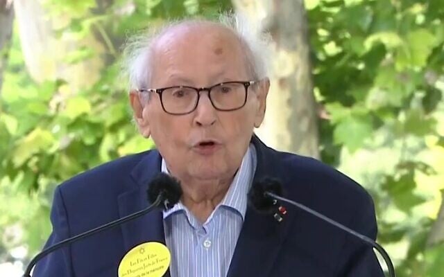 Serge Klarsfeld, president of the Association of Sons and Daughters of Jewish Deportees from France, speaks at a ceremony commemorating the Jews who were rounded up at Vel d'Hiv in 1942 and deported to Nazi concentration and death camps, on July 19, 2026. (Screenshot via CNEWS on YouTube)