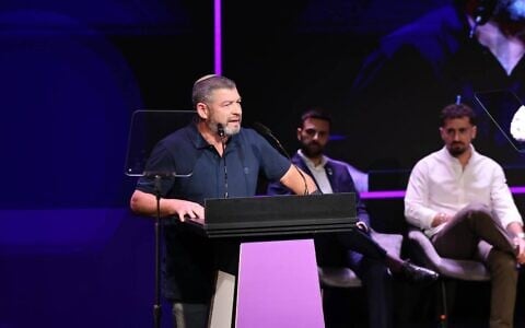 Former general Ofer Winter launches his 'People of Israel' party at an event in Jerusalem, August 25, 2026. (Courtesy)
