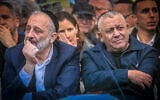 Head of Shas party Aryeh Deri (left) and MK Gadi Eisenkott at the funeral of Israeli soldier Lieutenant Colonel Roi Yochai Yosef Mordechai at Kiryat Shaul Military Cemetery, on January 7, 2024. (Miriam Alster/Flash90)