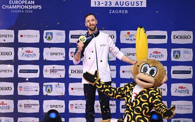 Gold medalist Artem Dolgopyat of Israel pose during the medal ceremony for Floor exercise during Senior Men’s Individual Apparatus Finals, Part 1 on day 3 of the 2026 Men's Artistic Gymnastics European Championships at Arena Zagreb on August 21, 2026 in Zagreb, Croatia. (Marko Lukunic/PIXSELL/Sipa USA) Gold medalist Artem Dolgopyat of Israel pose during the medal ceremony for Floor exercise during Senior Men’s Individual Apparatus Finals, Part 1 on day 3 of the 2026 Men's Artistic Gymnastics European Championships at Arena Zagreb on August 21, 2026 in Zagreb, Croatia. (Marko Lukunic/PIXSELL/Sipa USA)