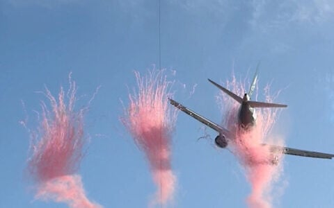 An aircraft performs a low flyover over the DHL Stadium before the Rugby Union match between South Africa's Springboks and New Zealand's All Blacks, in Cape Town, South Africa, August 29, 2026, in this still image obtained from a social media video. (Jamie Rossouw/via REUTERS)