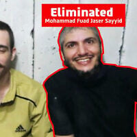 Hamas terrorist Muhammad Fuad Gasser Sayid is seen with hostage Avinatan Or in captivity in the Gaza Strip during the war, in an image released by the IDF on April 12, 2026, showing him to have been eliminated. (Israel Defense Forces)
