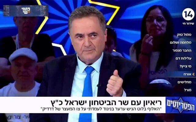 Minister of Defence Israel Katz announces that he's replacing the IDF's top West Bank general, on Channel 14, August 2, 2026. (Screenshot)