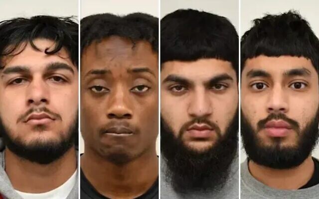 Rehan Khan, Judex Atshatshi, Saif Ali and Hamza Iqbal, who pleaded guilty on August 28, 2026, to an arson attackthat destroyed four ambulances owned by the Jewish charity Hatzola that were parked outside a synagogue in London on March 23, 2026. (London Met Police)