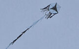 A kite, apparently flown from the Gaza Strip, seen flying over Kibbutz Nahal Oz, August 22, 2026. (Social media, used in accordance with Clause 27a of the Copyright Law)