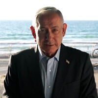 Prime Minister Benjamin Netanyahu speaks from the Israeli coast about the locating of the 1948 vessel Altalena, August 24, 2026. (GPO screenshot)