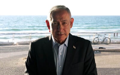 Prime Minister Benjamin Netanyahu speaks from the Israeli coast about the locating of the 1948 vessel Altalena, August 24, 2026. (GPO screenshot) Prime Minister Benjamin Netanyahu speaks from the Israeli coast about the locating of the 1948 vessel Altalena, August 24, 2026. (GPO screenshot)