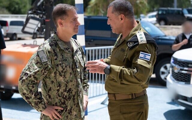 IDF Chief of Staff Lt. Gen. Eyal Zamir, right, meets US Central Command chief Adm. Brad Cooper in Israel in a photo published on August 10, 2026. (IDF)