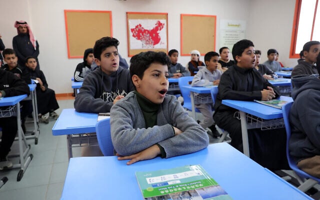 Illustrative: Pupils attend a Mandarin language lesson at a school in Riyadh, Saudi Arabia, on February 2, 2025. (Fayez Nureldine/AFP)
