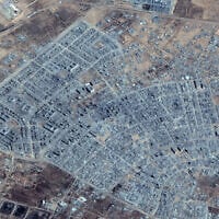 This handout satellite image courtesy of Vantor, shows a view of the destruction in Rafah in the southern Gaza Strip on October 10, 2025. (Satellite image ©2025 Vantor/AFP)