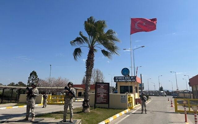 Illustrative: Turkish soldiers seen waiting in front of Incirlik military base in Adana in this handout photo released March 12, 2026. (Turkish Defense Ministry/AFP)