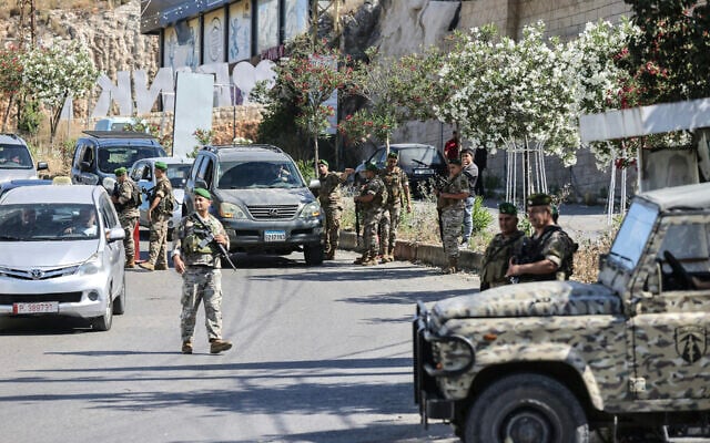 Illustrative: Lebanese soldiers man a checkpoint at the entrance to Nabatieh on June 15, 2026 (MAHMOUD ZAYYAT/AFP)