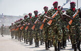 Illustrative: Soldiers of the Burundi National Defense Force (FDNB) march in formation during the official military parade marking the 64th anniversary of Burundi’s Independence Day at Stade Intwari in Bujumbura, on July 1, 2026. (Herve Shabani/AFP)