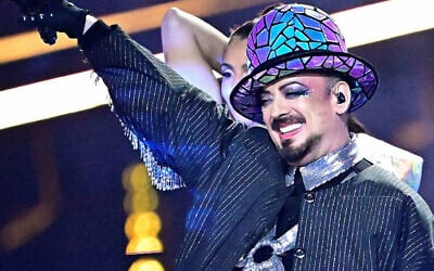 British musician Boy George performs with Senhit (not pictured) representing San Marino with the song ‘Superstar’ during the first semi-final of the Eurovision Song Contest 2026 at Wiener Stadthalle in Vienna, Austria, May 12, 2026. (Tobias Schwarz/AFP) British musician Boy George performs with Senhit (not pictured) representing San Marino with the song ‘Superstar’ during the first semi-final of the Eurovision Song Contest 2026 at Wiener Stadthalle in Vienna, Austria, May 12, 2026. (Tobias Schwarz/AFP)