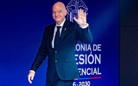 FIFA President Gianni Infantino waves on arrival at the swearing-in of new Colombian President Abelardo de la Espriella in Cali, Colombia, on August 7, 2026. (Handout/Colombian Presidency/AFP)