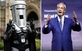 This combination of file photos created on August 10, 2026, shows then-London mayoral candidate Count Binface, left, posing for a photo on College Green beside the Palace of Westminster in London on April 25, 2024; and Reform UK leader Nigel Farage speaking during the inaugural Conservative Political Action Conference Great Britain in south-east London on July 17, 2026. (AFP/Benjamin Cremel, Henry Nicholls)