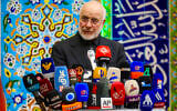 Iran’s Parliament Speaker Mohammad Bagher Ghalibaf gives a press conference at an event marking 40 days since the burial of the late Iranian supreme leader Ayatollah Ali Khamenei, at Imam Hassan al-Mujtaba Mosque in Iraq’s central holy shrine city of Karbala on August 20, 2026. (Karar Jabbar/AFP)