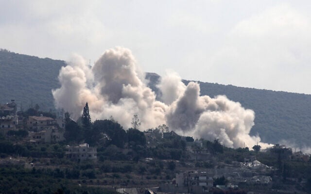 This photo taken from the southern Lebanese city of Tyre shows smoke rising following an Israeli strike that targeted the village of Biout es Sayed on August 26, 2026. (KAWNAT HAJU/AFP)