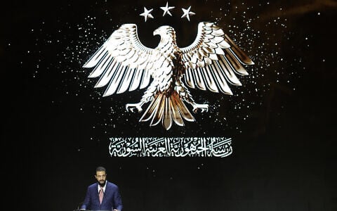 Syria’s President Ahmed al-Sharaa speaks during the inauguration ceremony of the 63rd edition of the Damascus International Fair, in the capital Damascus on August 26, 2026. (Bakr ALkasem/AFP)