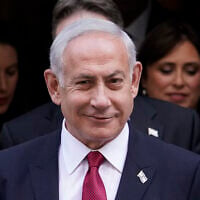 Prime Minister Benjamin Netanyahu leaves 10 Downing Street after a meeting with Britain’s Prime Minister Rishi Sunak in London, March 24, 2023. (AP Photo/Alberto Pezzali)