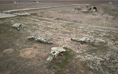 Decommissioned Syrian Air Force planes are seen at the Abu al-Duhur military airport, east of Idlib, following the takeover of the area by Syrian opposition fighters on December 7, 2024. (AP/Omar Albam) Decommissioned Syrian Air Force planes are seen at the Abu al-Duhur military airport, east of Idlib, following the takeover of the area by Syrian opposition fighters on December 7, 2024. (AP/Omar Albam)