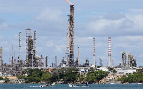 The Cardon oil refinery operates in Punta Cardon, Venezuela, on January 14, 2026. (AP Photo/Matias Delacroix)