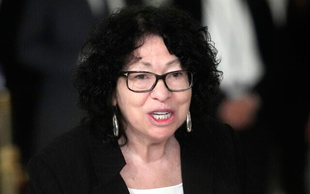 US Supreme Court Justice Sonia Sotomayor speaks during a service for retired Supreme Court Justice Sandra Day O’Connor in the Great Hall at the Supreme Court in Washington, December 18, 2023. (AP/Jacquelyn Martin, Pool)