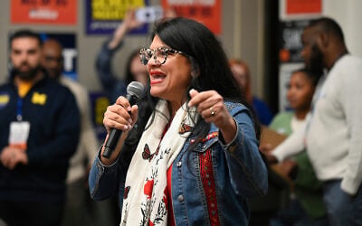 Rep. Rashida Tlaib addresses delegates during the Michigan Democratic Party State Endorsement Convention in Detroit on April 19, 2026. (AP Photo/Jose Juarez) Rep. Rashida Tlaib addresses delegates during the Michigan Democratic Party State Endorsement Convention in Detroit on April 19, 2026. (AP Photo/Jose Juarez)