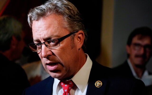 Rep. Andy Ogles, R-Tenn., speaks to supporters after being declared the winner in his Republican primary race, August 1, 2024, in Franklin, Tenn. (AP Photo/Mark Humphrey)