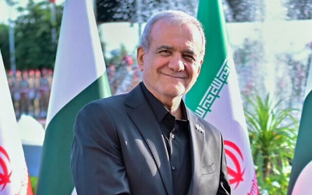 File: Iranian President Masoud Pezeshkian during a welcome ceremony in Islamabad, Pakistan, on Tuesday, June 23, 2026. (Office of the Prime Minister of Pakistan via AP)